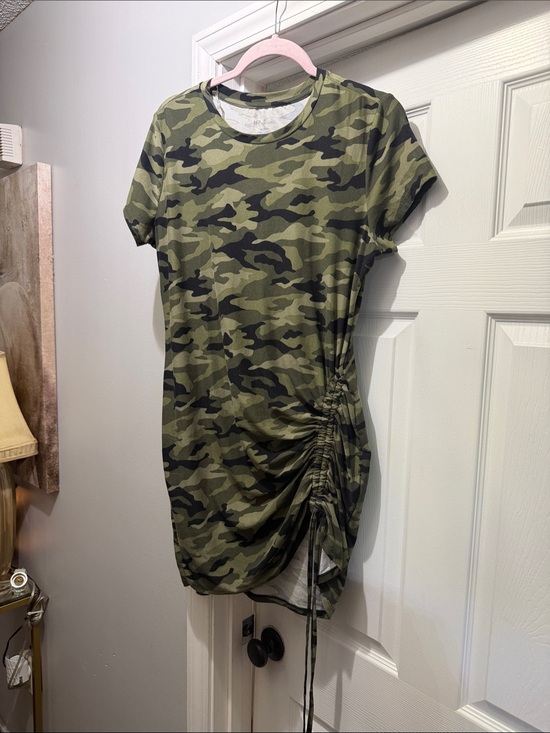 No Boundaries Dresses & Skirts - No Boundaries Olive Green Camo Side-Ruched Mini Dress